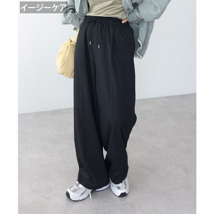 ブラック | ウエストレイヤードワイドパンツ | Green Parks 