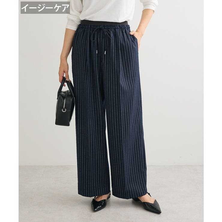 ストライプネイビー | ウエストレイヤードワイドパンツ | Green Parks 