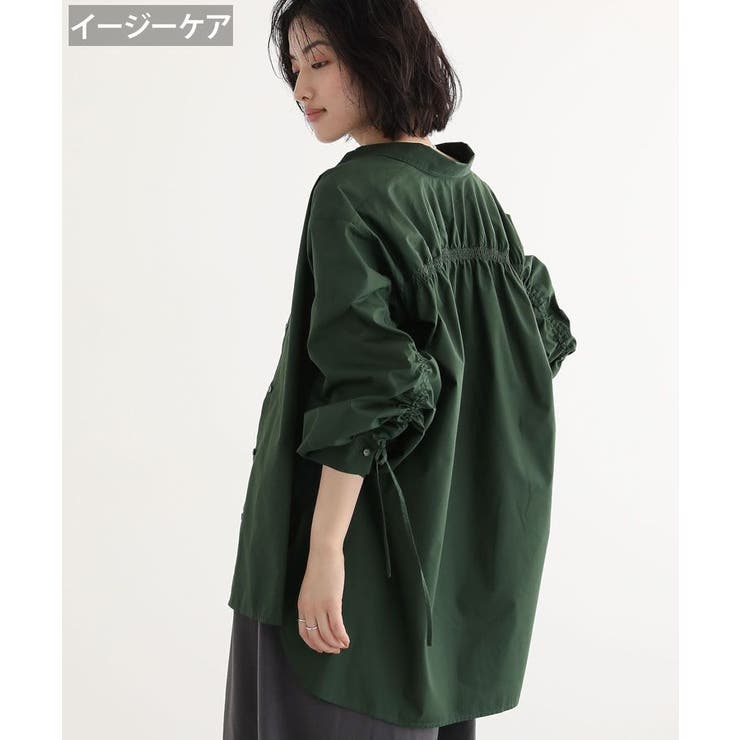 グリーン | イージーケア袖シャーリングシャツ | Green Parks 