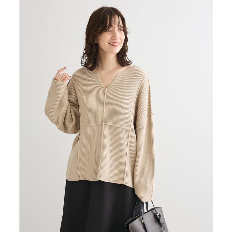 リブ切替Vネックニットプルオーバー | Green Parks  | 詳細画像5 