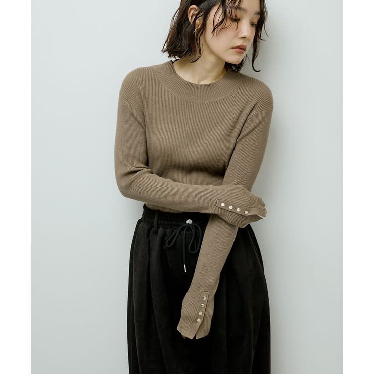 ライトベージュ | 袖口金釦リブニットプルオーバー | Green Parks 
