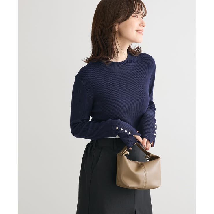 ダークネイビー | 袖口金釦リブニットプルオーバー | Green Parks 