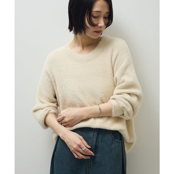 エクリュ | シャギークルーネックニットプルオーバー | Green Parks 