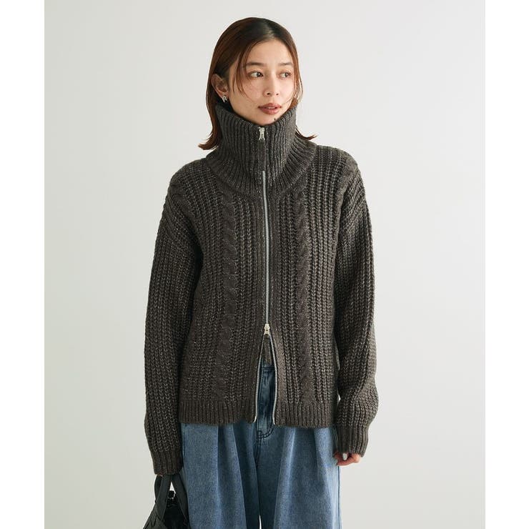 衿付きケーブルzipカーディガン | Green Parks  | 詳細画像11 