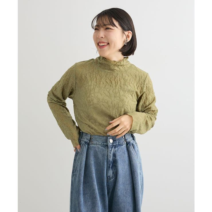 カーキ | レースハイネックプルオーバー | Green Parks 