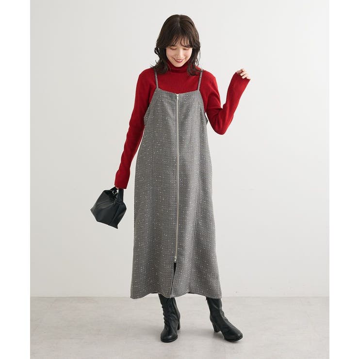 フロントZIPツイードキャミワンピース[品番：GRPW0051264]｜Green