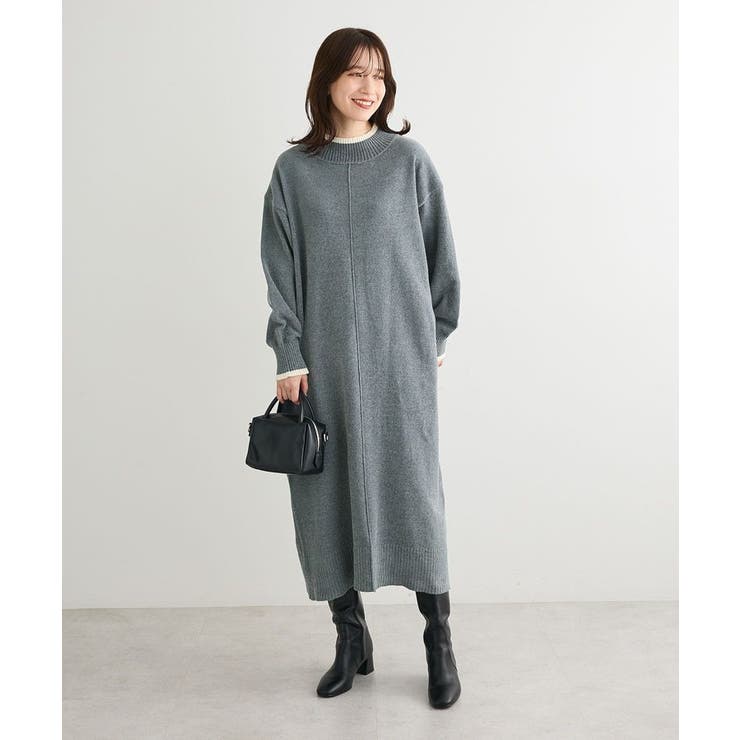 グレー | 配色リラックスモールニットワンピース | Green Parks 