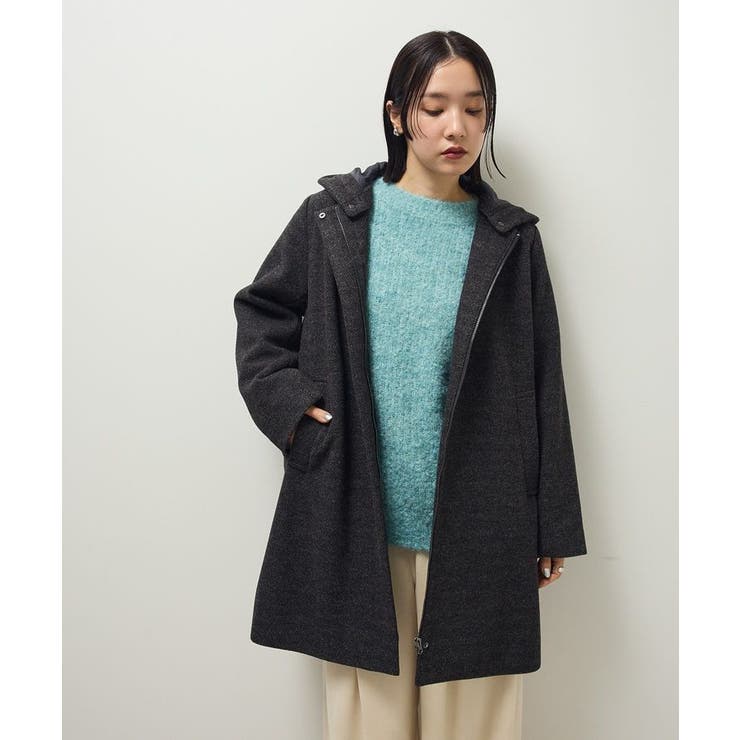 チャコールグレー | 2wayフード取り外しAラインコート | Green Parks 