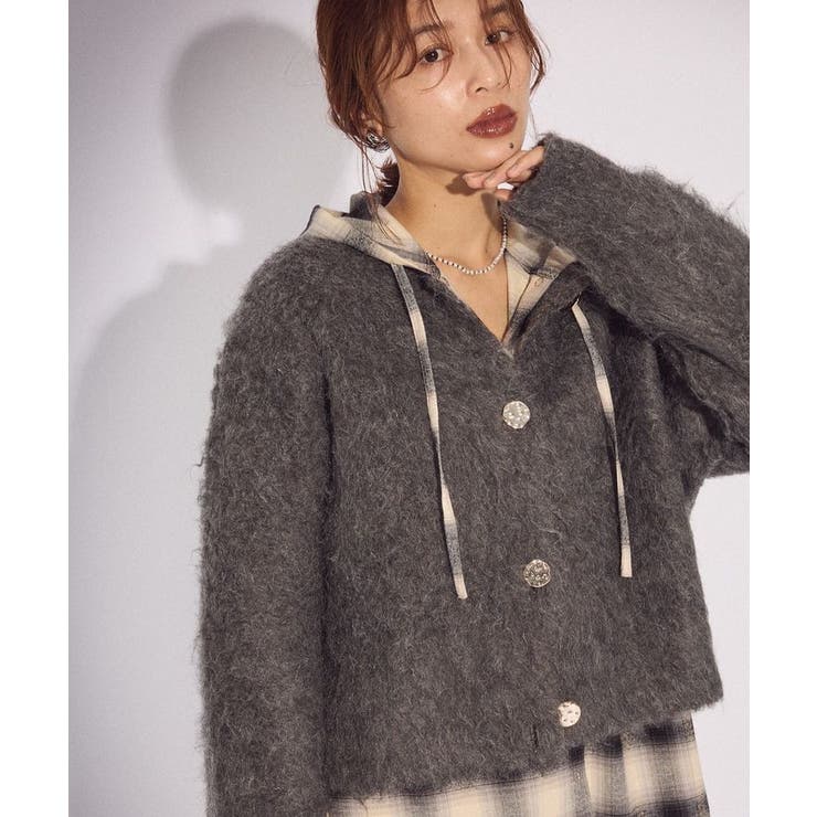 チャコールグレー | 起毛シャギーカーディガン | Green Parks 