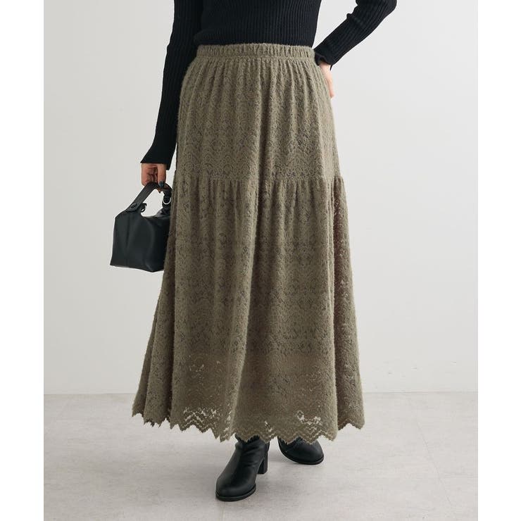 グレーベージュ | 起毛レースティアードスカート | Green Parks 