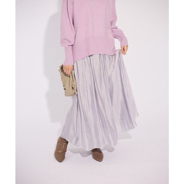 シャイニーサテンセルフプリーツギャザーフレアスカート | Green Parks  | 詳細画像1 