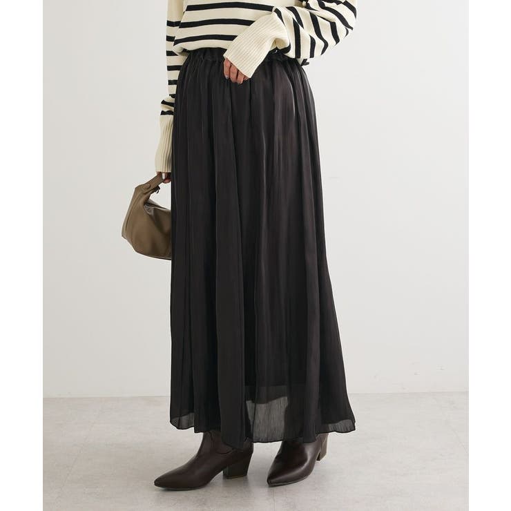 シャイニーサテンセルフプリーツギャザーフレアスカート | Green Parks  | 詳細画像9 