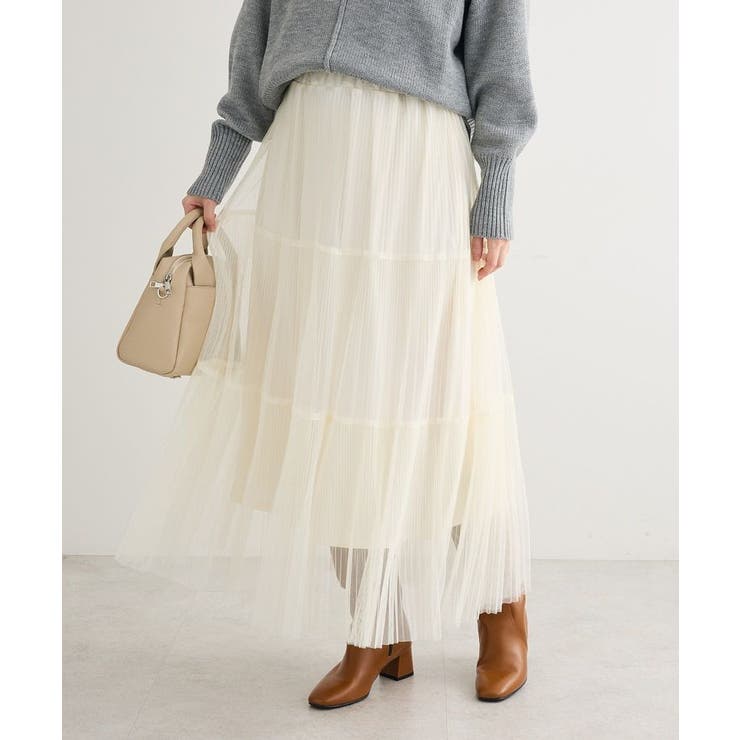 オフホワイト | チュールプリーツティアードスカート | Green Parks 