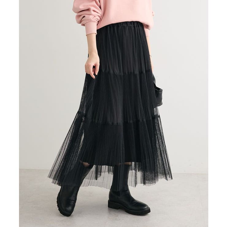 ブラック | チュールプリーツティアードスカート | Green Parks 