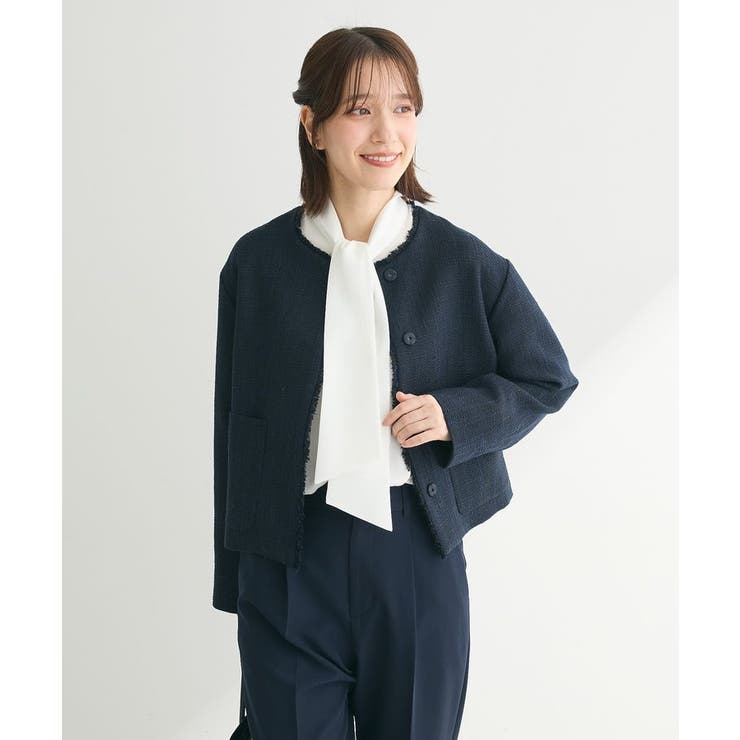 【大きいサイズ】ef-de ツイード　ノーカラー　セットアップ　23区　美品 ef-de ツイードノーカラージャケット[品番：GRPW0047171]｜Green Parks