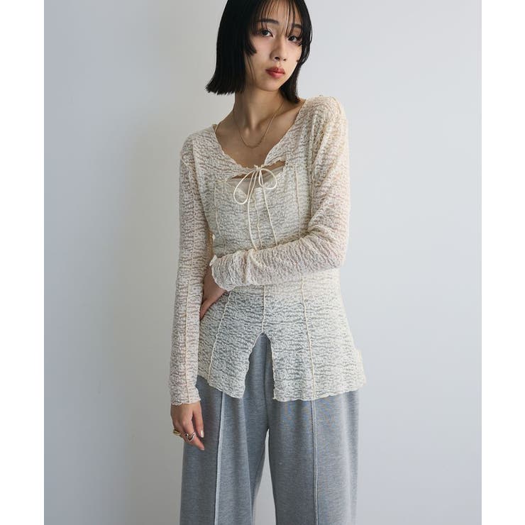 オフホワイト | カットワークデザインレーストップス | Green Parks 