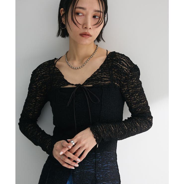 ブラック | カットワークデザインレーストップス | Green Parks 