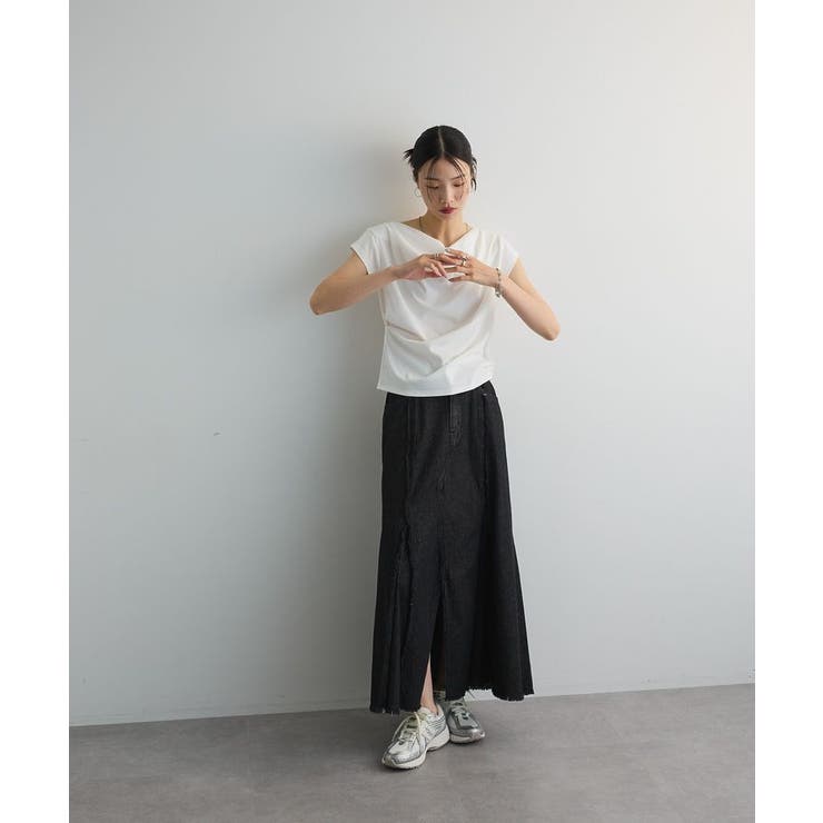 ドレープオフショルフレンチ袖Tシャツ | Green Parks  | 詳細画像15 