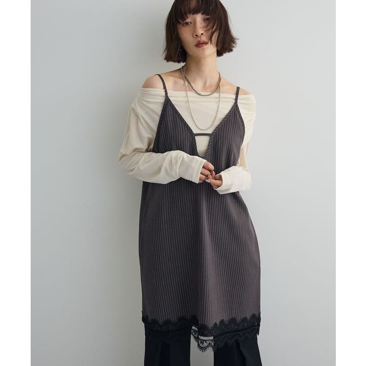 2WAYレース×ピンストライプキャミソールワンピース[品番：GRPW0049944