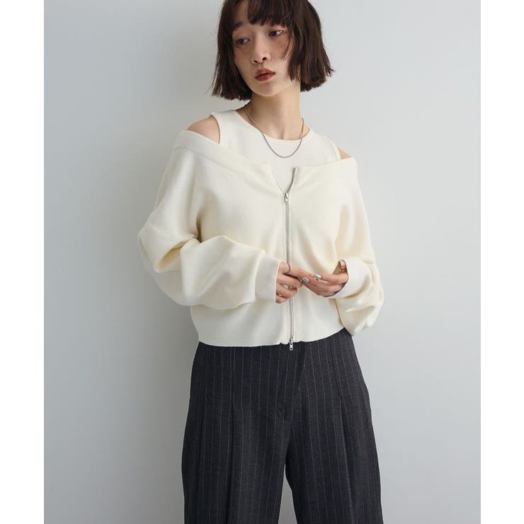 アイボリー | SET2点Zipニットカーディガン+アメスリタンク | Green Parks 