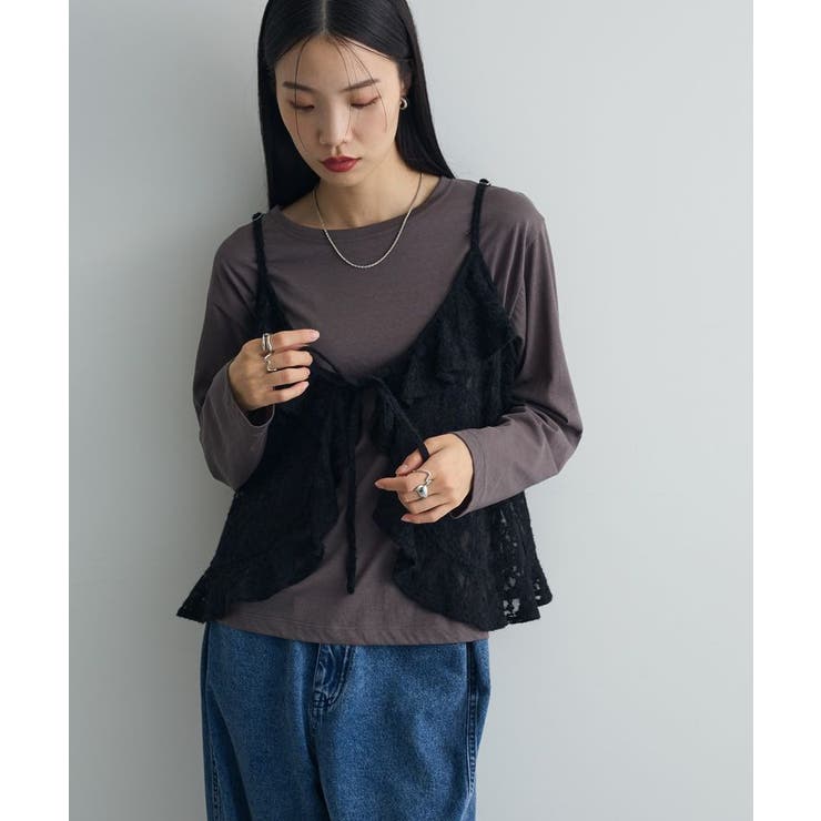 ブラック | レースフリルキャミビスチェ | Green Parks 