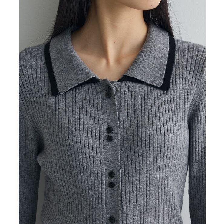 配色レイヤードポロリブニットカーディガン | Green Parks  | 詳細画像10 