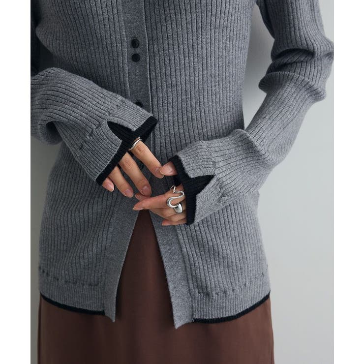 配色レイヤードポロリブニットカーディガン | Green Parks  | 詳細画像11 