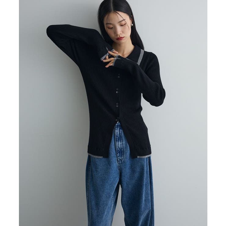 配色レイヤードポロリブニットカーディガン | Green Parks  | 詳細画像16 