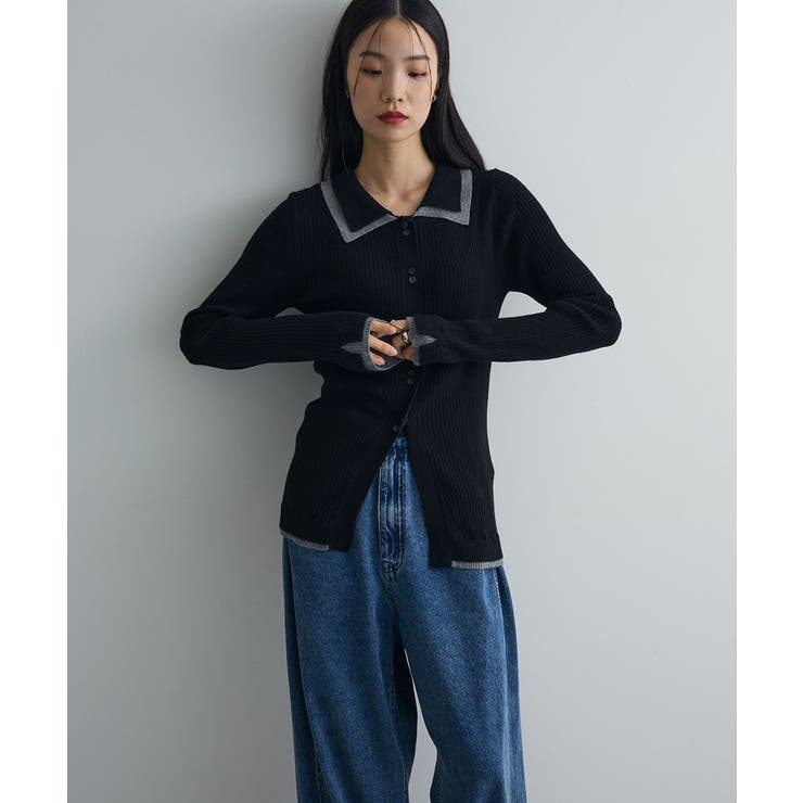 配色レイヤードポロリブニットカーディガン | Green Parks  | 詳細画像17 