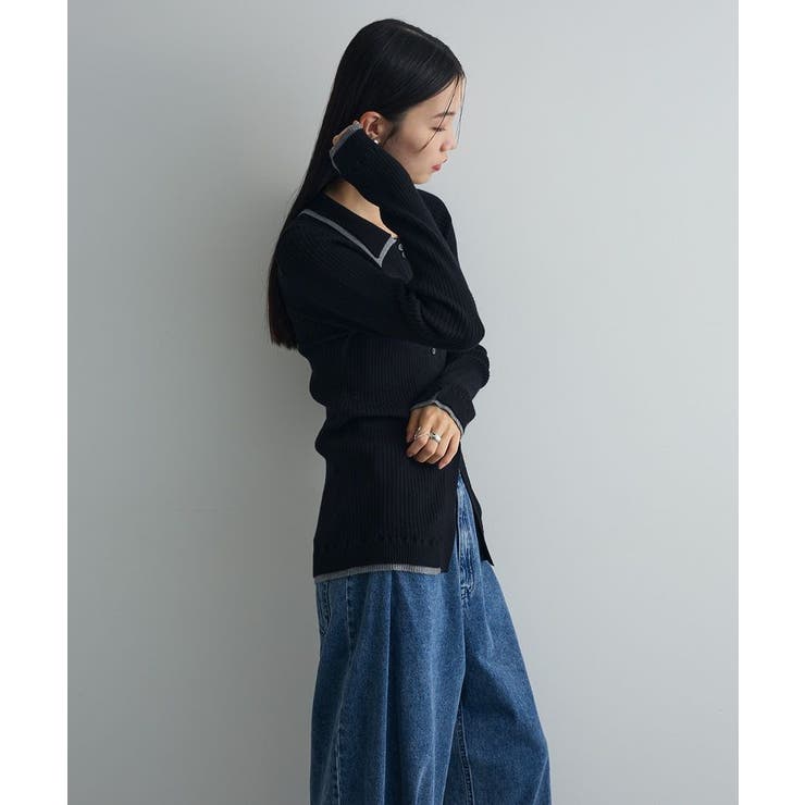 配色レイヤードポロリブニットカーディガン | Green Parks  | 詳細画像18 