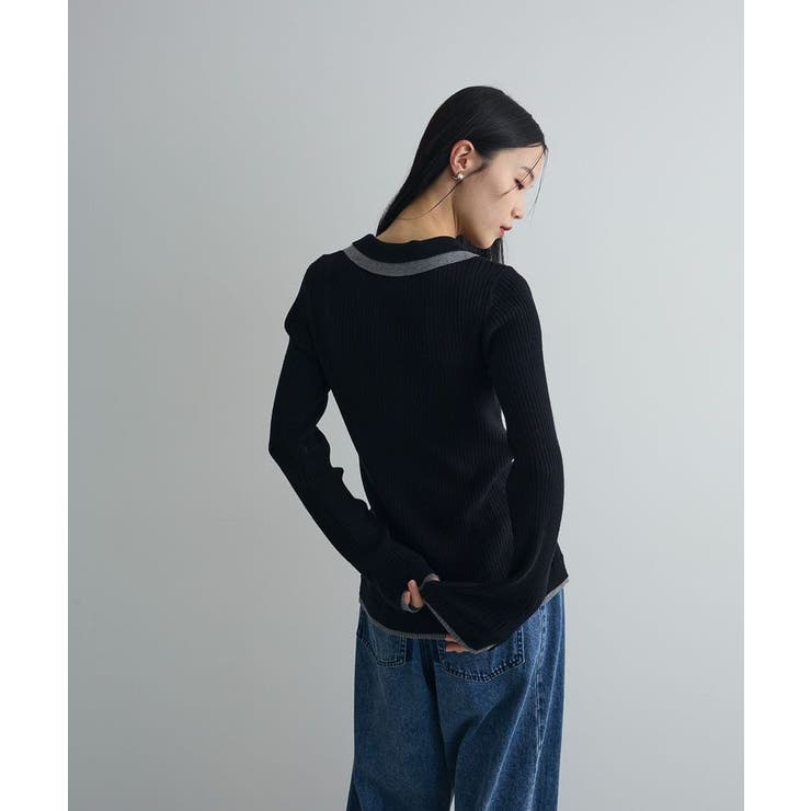 配色レイヤードポロリブニットカーディガン | Green Parks  | 詳細画像19 