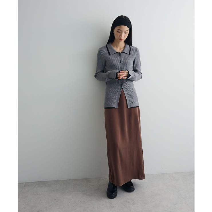 配色レイヤードポロリブニットカーディガン | Green Parks  | 詳細画像2 