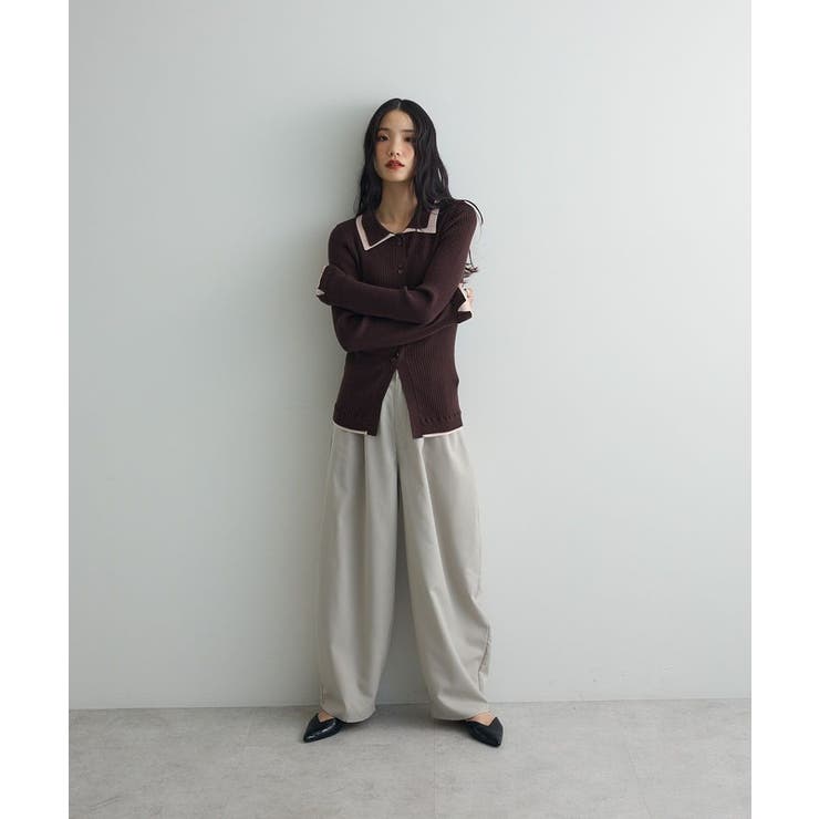 配色レイヤードポロリブニットカーディガン | Green Parks  | 詳細画像20 