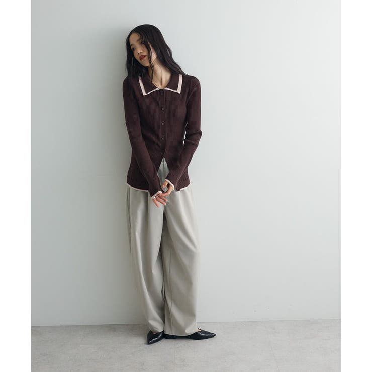 配色レイヤードポロリブニットカーディガン | Green Parks  | 詳細画像21 