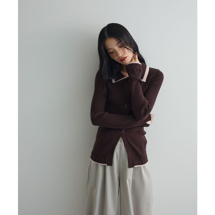 配色レイヤードポロリブニットカーディガン | Green Parks  | 詳細画像23 