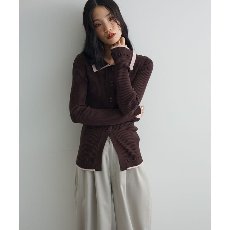 配色レイヤードポロリブニットカーディガン | Green Parks  | 詳細画像25 