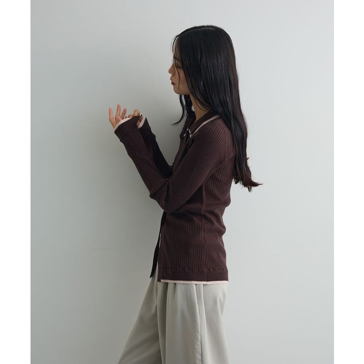 配色レイヤードポロリブニットカーディガン | Green Parks  | 詳細画像26 