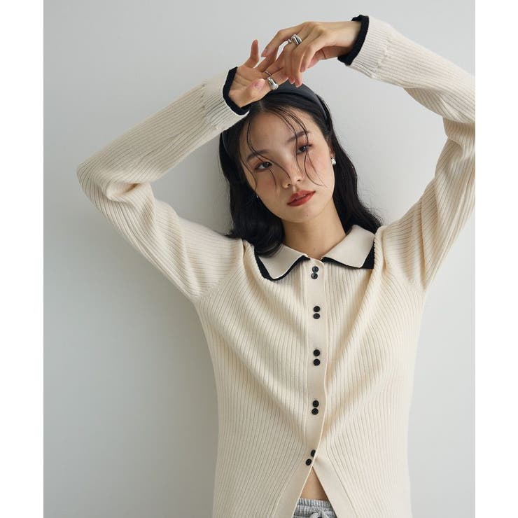 配色レイヤードポロリブニットカーディガン | Green Parks  | 詳細画像29 