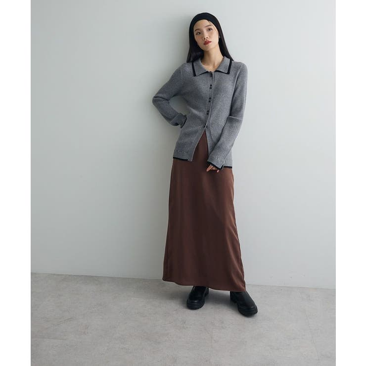 配色レイヤードポロリブニットカーディガン | Green Parks  | 詳細画像3 