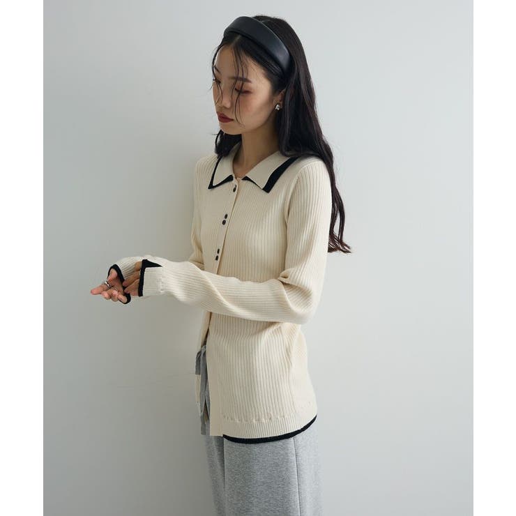 配色レイヤードポロリブニットカーディガン | Green Parks  | 詳細画像32 