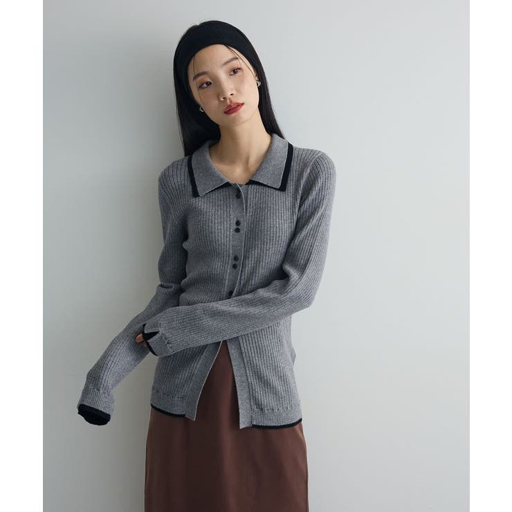 配色レイヤードポロリブニットカーディガン | Green Parks  | 詳細画像7 