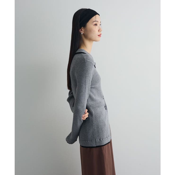 配色レイヤードポロリブニットカーディガン | Green Parks  | 詳細画像8 