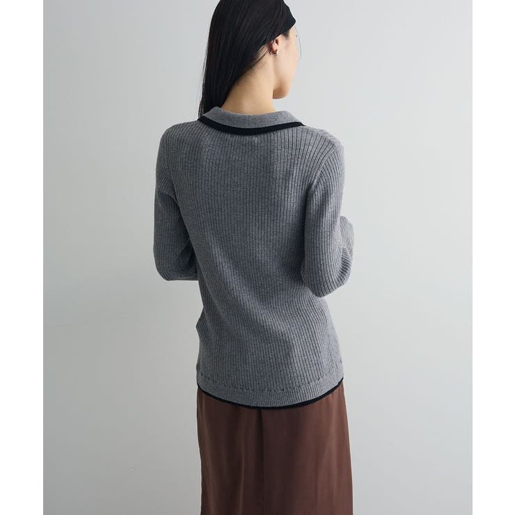 配色レイヤードポロリブニットカーディガン | Green Parks  | 詳細画像9 