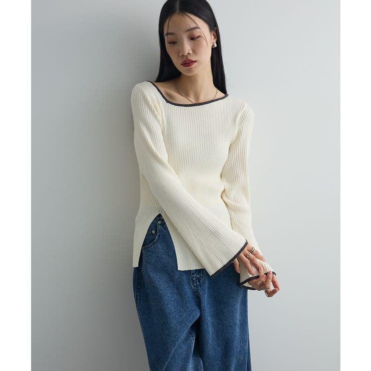 エクリュ | 前後2wayアシンメトリー袖フレアリブニット | Green Parks 