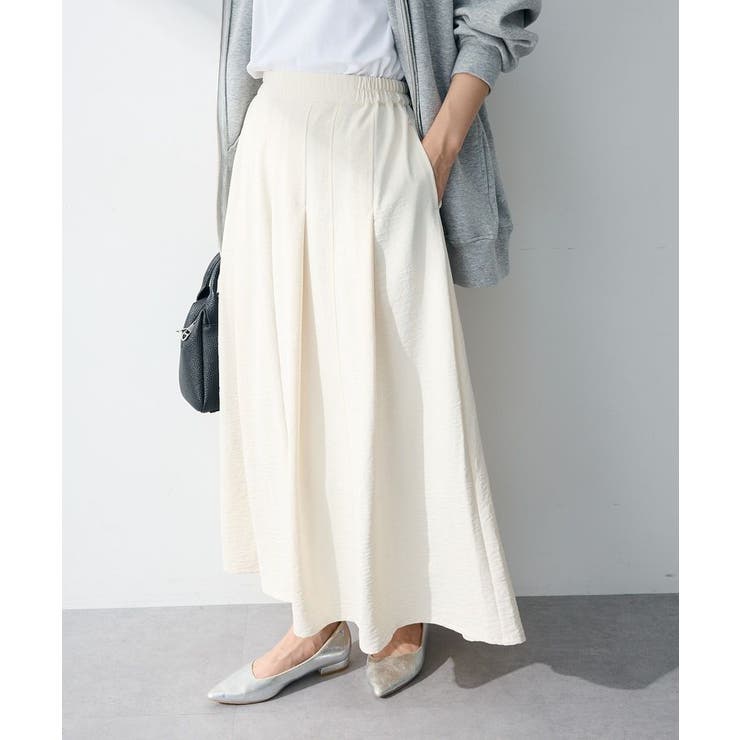 アイボリー | プリーツサテンフレアスカート | Green Parks 