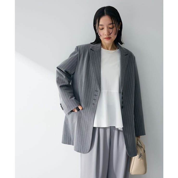 ストライプグレー | 裏付きテーラードジャケット | Green Parks 