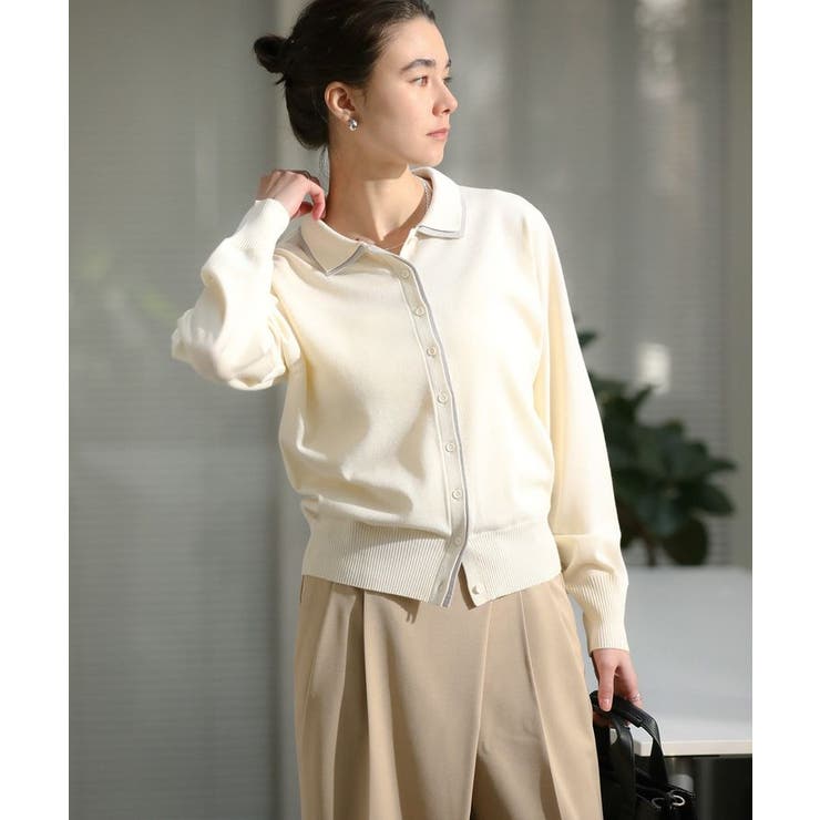 エクリュ | ここちニット衿付き配色プルオーバー | Green Parks 