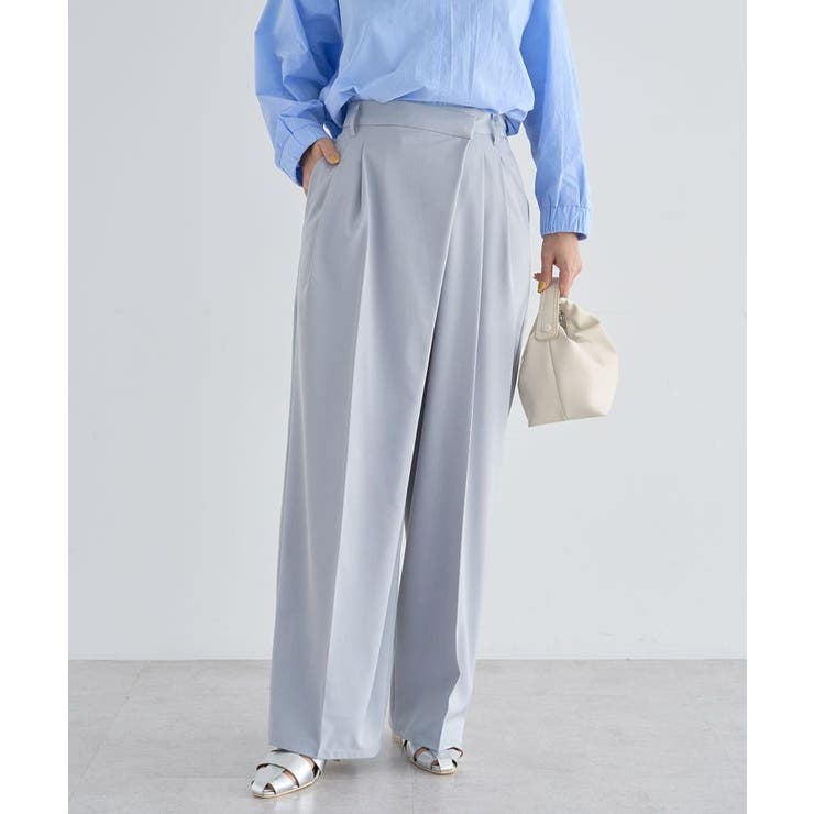 サックスブルー | アシメウエストタックパンツ | Green Parks 