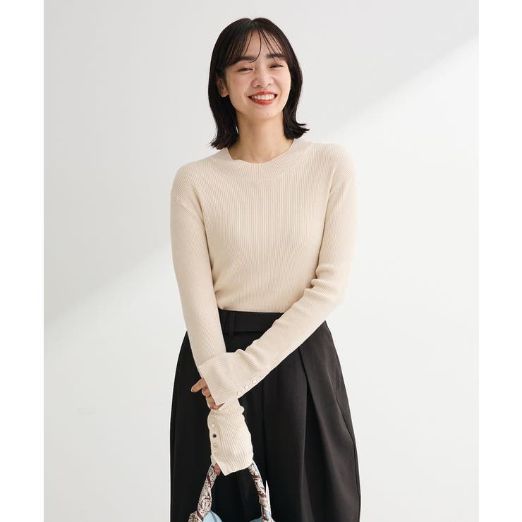 ホワイト | 袖口金釦リブニットプルオーバー | Green Parks 