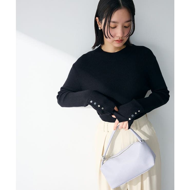 ブラック | 袖口金釦リブニットプルオーバー | Green Parks 